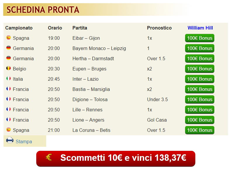 pronostici di oggi