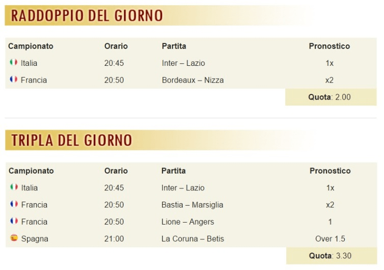 pronostici di oggi